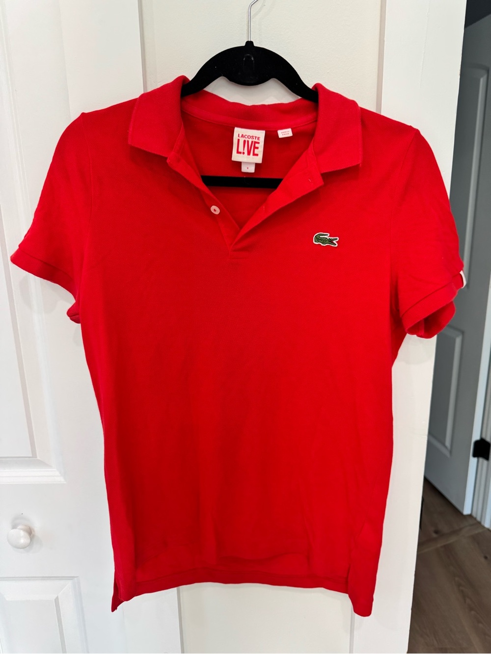 Lacoste Red Short-Sleeve Polo with Crocodile Logo